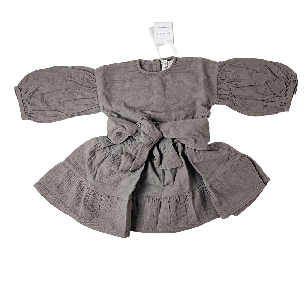 NWT Yellow Pelota Gray Cotton Bow Dress